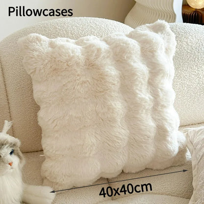 Luxury Faux Rabbit Fur Blankets for Beds Winter Fluffy Plush Throw Blanket Bedroom Sofa Cover Pillowcase Ultra Soft Bubble Throw